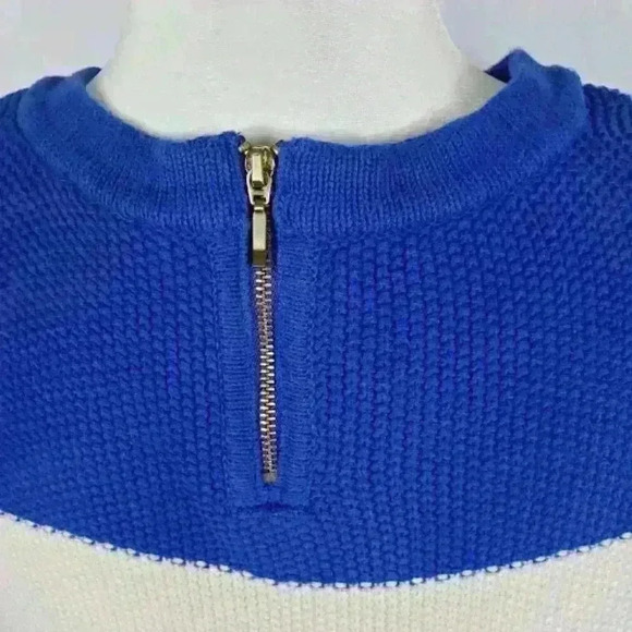 Talbots Knit Sweater 100% Cotton Quarter Sleeves Color Block Blue White Black - Picture 4 of 6